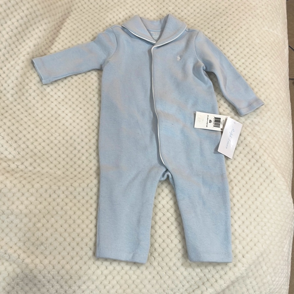 Brand New with tags RALPH LAUREN Boys' French-rib Cotton Coverall - Baby In Blue